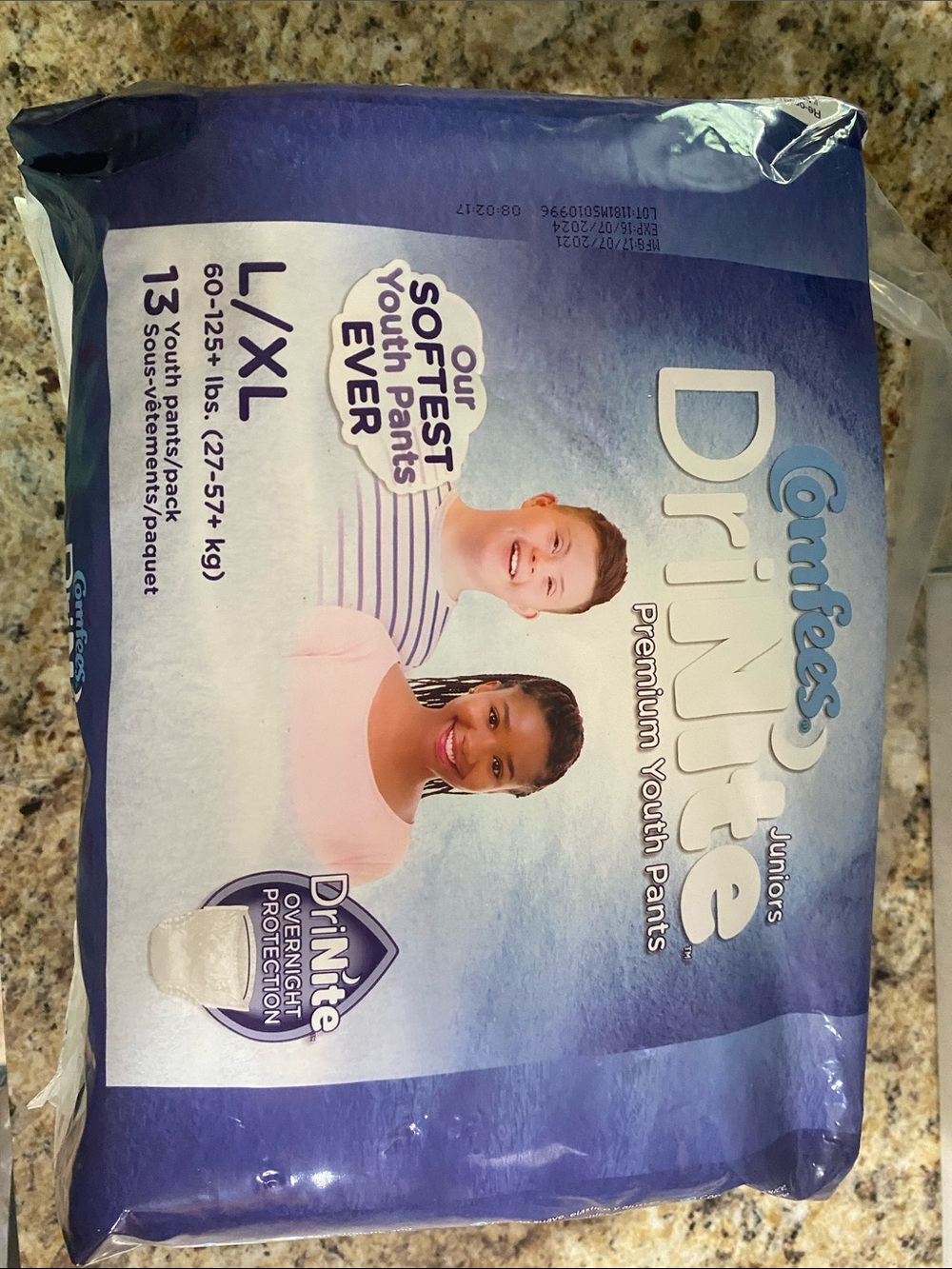 Drinite Premium Youth Pants L/XL in Purple - Soft Overnight Protection